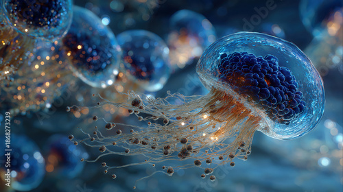 microscopic blue marine organism biological cell structure science research medical technology laboratory background