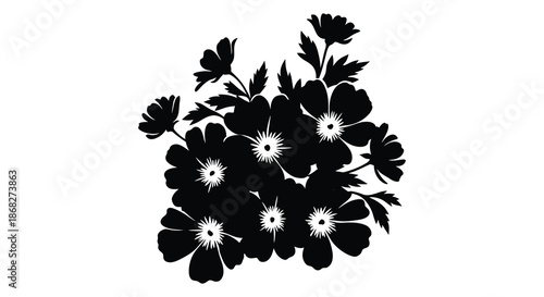 A striking silhouette of delicate wildflowers and lush foliage in black