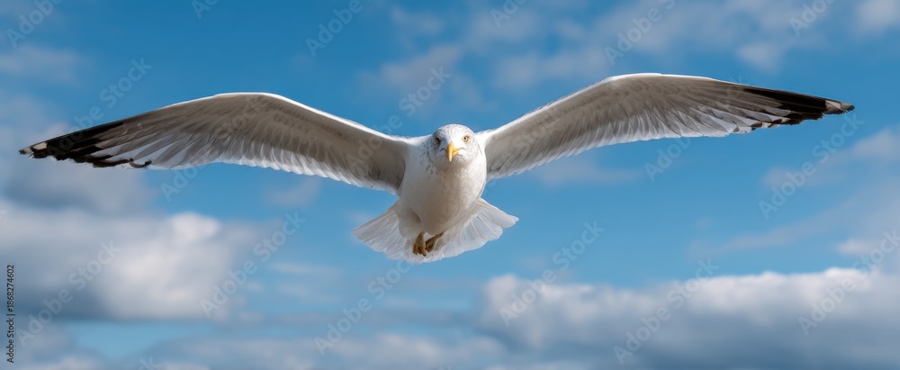 Fototapeta premium seagull gliding through the vast sky feeling the thrill of limitless freedom