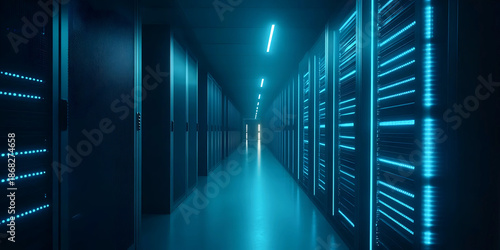 Data Center Corridor, Server Room Infrastructure, Digital Backbone
