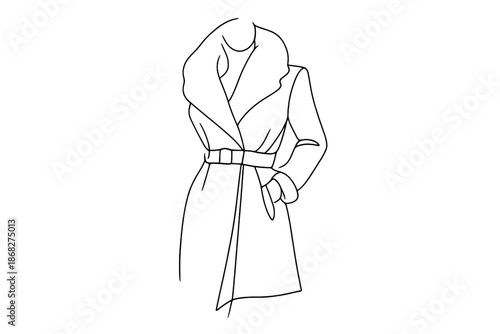 Minimalist Winter Coat. Luxury winter coat fashion shot. Minimalistic one-line drawing luxury winter coat