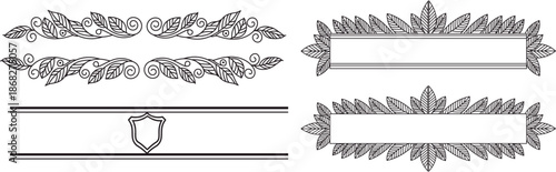 Vintage ornate frames and scroll elements with classic calligraphy swirls, floral motifs, flourish ribbons and luxury decorative vector design