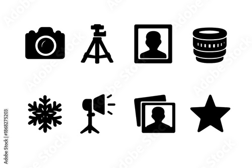 Winter Photography Icons. Winter portrait photography icons. Filled icon set of winter portrait photography