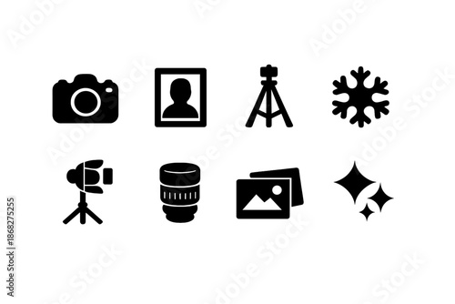 Monochrome Photography Icons. Monochrome photography flat-lay. Filled icon set of monochrome photography