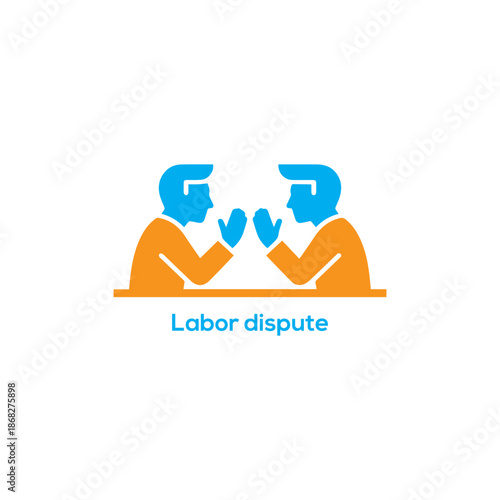 Labor dispute vector illustration featuring two professional men arguing across a table representing workplace conflict, negotiation, and disagreement session.
