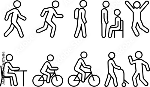 People activity and sport icons set. Walking, running, fitness, exercise outline symbols