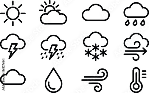 Weather forecast icons set various meteorological symbols for climate conditions