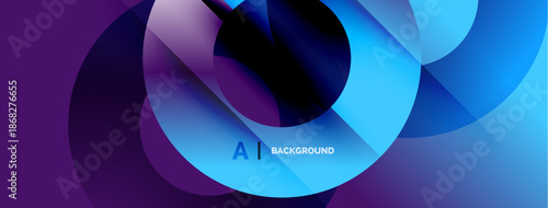 Abstract fluid shapes, vibrant blues, purples. Modern design, dynamic composition, smooth gradients create visual interest.