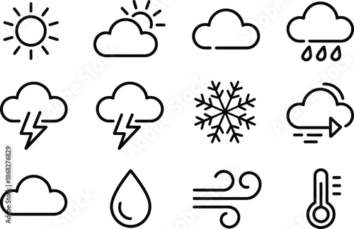 Weather forecast icon set for various conditions and temperatures