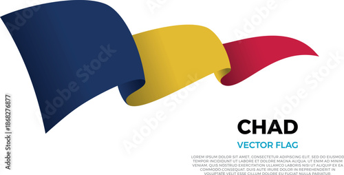 Flag of Chad. Chadian and African Culture. Shining flag with realistic shadows waving in three layers. The elegant curves and realistic shading create a sense of motion