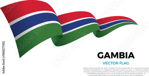 Flag of Gambia. Gambian and African Culture. Shining flag with realistic shadows waving in three layers. The elegant curves and realistic shading create a sense of motion