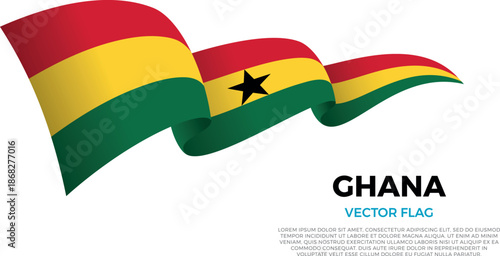 Flag of Ghana. Ghanaian and African Culture. Shining flag with realistic shadows waving in three layers. The elegant curves and realistic shading create a sense of motion