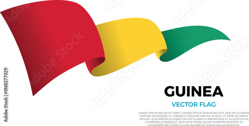 Flag of Guinea. Guinean and African Culture. Shining flag with realistic shadows waving in three layers. The elegant curves and realistic shading create a sense of motion