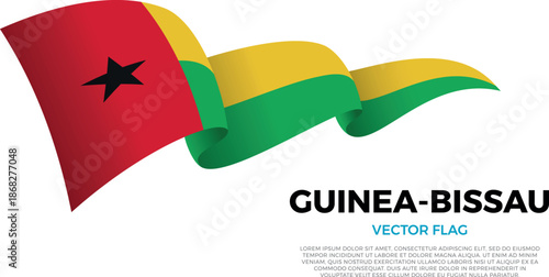 Flag of Guinea-Bissau. Guinean and African Culture. Shining flag with realistic shadows waving in three layers. The elegant curves and realistic shading create a sense of motion
