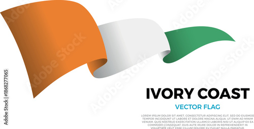 Flag of Ivory Coast. Ivorian and African Culture. Shining flag with realistic shadows waving in three layers. The elegant curves and realistic shading create a sense of motion