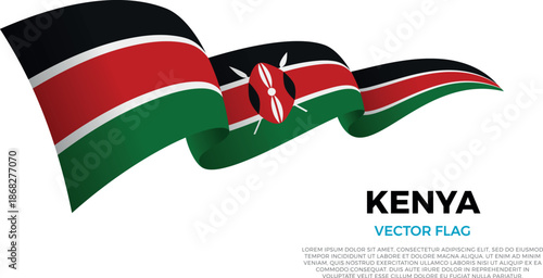 Flag of Kenya. Kenyan and African Culture. Shining flag with realistic shadows waving in three layers. The elegant curves and realistic shading create a sense of motion