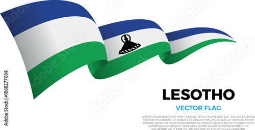 Flag of Lesotho. Basotho and South African Culture. Shining flag with realistic shadows waving in three layers. The elegant curves and realistic shading create a sense of motion