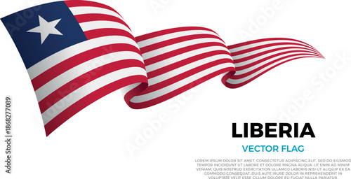 Flag of Liberia. Liberian, Atlantic and African Culture. Shining flag with realistic shadows waving in three layers. The elegant curves and realistic shading create a sense of motion