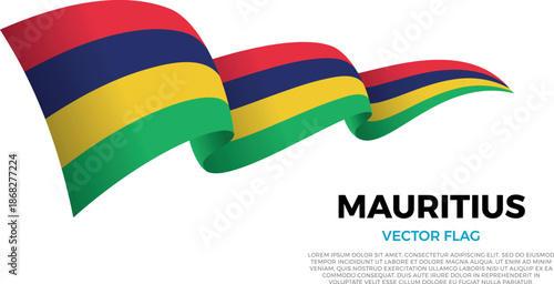 Flag of Mauritius. Mauritian and Indian Ocean Culture. Shining flag with realistic shadows waving in three layers. The elegant curves and realistic shading create a sense of motion