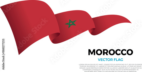 Flag of Morocco. Moroccan and North African Culture. Shining flag with realistic shadows waving in three layers. The elegant curves and realistic shading create a sense of motion