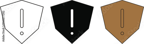 Shield icon set with exclamation mark for warning and important notifications