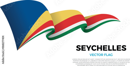 Flag of Seychelles. Seychellois, Indian and African Culture. Shining flag with realistic shadows waving in three layers. The elegant curves and realistic shading create a sense of motion