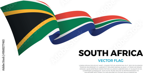 Flag of South Africa. South African Culture. Shining flag with realistic shadows waving in three layers. The elegant curves and realistic shading create a sense of motion