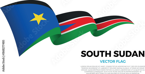 Flag of South Sudan. South Sudanese and African Culture. Shining flag with realistic shadows waving in three layers. The elegant curves and realistic shading create a sense of motion