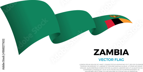 Flag of Zambia. Zambian and South African Culture. Shining flag with realistic shadows waving in three layers. The elegant curves and realistic shading create a sense of motion