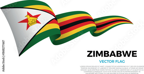 Flag of Zimbabwe. Zimbabwean and South African Culture. Shining flag with realistic shadows waving in three layers. The elegant curves and realistic shading create a sense of motion