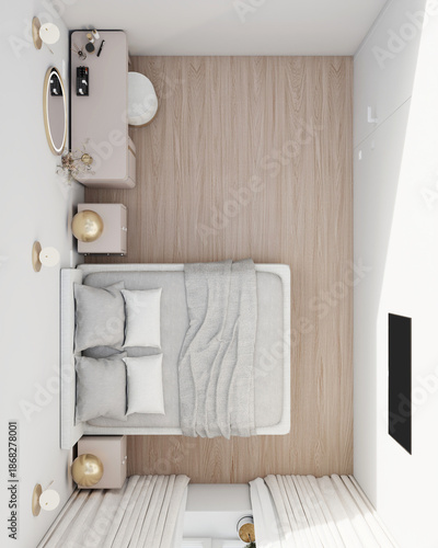 Wallpaper Mural Modern minimalist bedroom interior with soft neutral tones in top view Torontodigital.ca