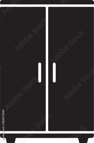 Minimalist black two-door wardrobe or cabinet icon for furniture and storage concepts