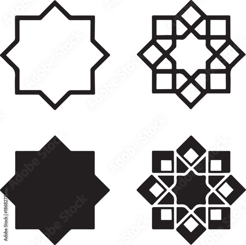 Isolated islamic pattern star icon, geometric islamic star ornament, holiday celebration symbol, vector minimal illustration, eid festival branding, muslim decoration design