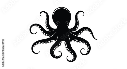 A striking black silhouette of an octopus with gracefully curved tentacles