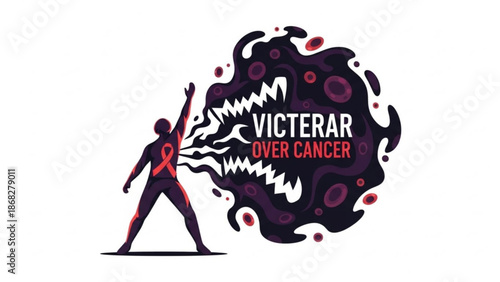 Person fighting cancer abstract dark cloud with text Victorar Over Cancer symbol of hope and struggle isolated on white