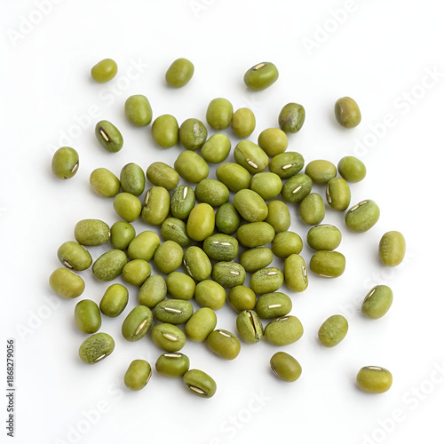 Flat lay, top view of green mung beans (Vigna radiata).
