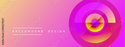 Gradient background features vibrant pink, orange hues. Circular design elements present abstract visual appeal. Text reads background design.