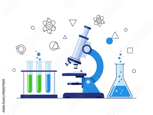 Scientists Conducting Experiments with Microscope and Test Tubes in Laboratory