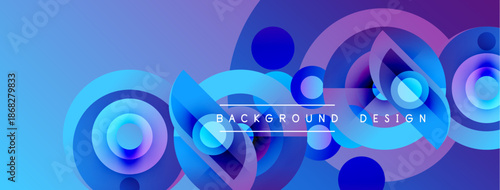 Abstract background features overlapping circles, gradients. Blue, purple hues dominate design. Text reads background design. Modern, vibrant aesthetic.