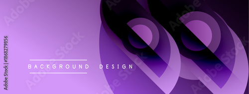 Abstract purple design features flowing shapes, gradients. Modern background with text elements, smooth curves, dynamic composition.