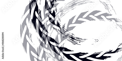 Tire track. Car, bike, motorcycle tyre mark with grunge effect isolated on white background. Wheel footprint on the road.