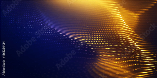 Abstract orange vector background illustration featuring a digital halftone pattern with sun wave curves and colorful light effects on a modern technology wallpaper texture