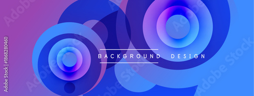 Abstract circles blend purple, blue hues. Dynamic composition creates modern background design. Smooth gradients offer visual interest.