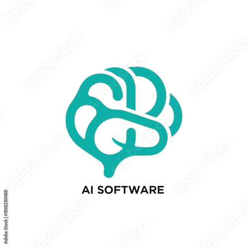 A stylized illustration of a human brain in teal color with the text AI SOFTWARE written below it