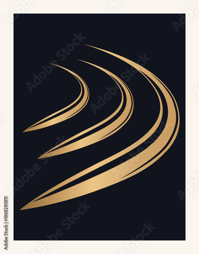 Golden flowing curves on dark background