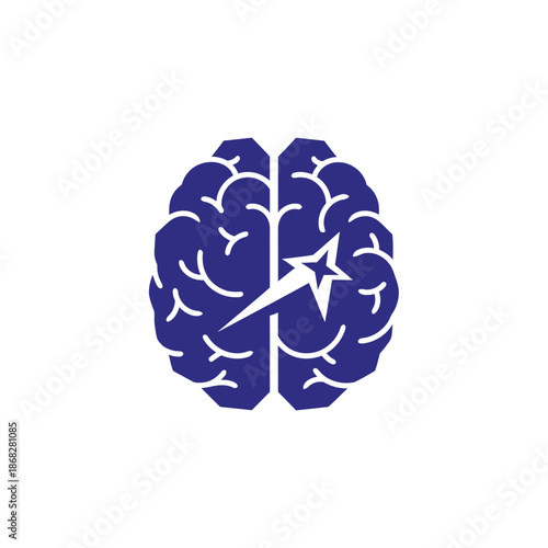 Illustration of a human brain with a spark in it, symbolizing creativity and inspiration, viewed from the front