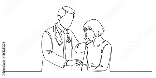 Continuous one line of a patient nodding as the doctor explains, symbolizing understanding, drawn vector illustration.