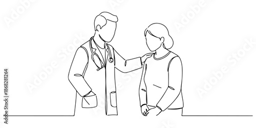 Continuous one line of a patient nodding as the doctor explains, symbolizing understanding, drawn vector illustration.