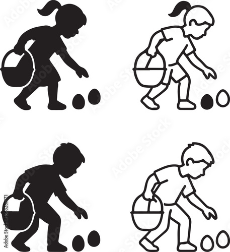 Isolated easter egg hunt silhouette icon, easter egg hunt kids activity symbol, easter egg hunt family holiday celebration design, spring festival branding illustration