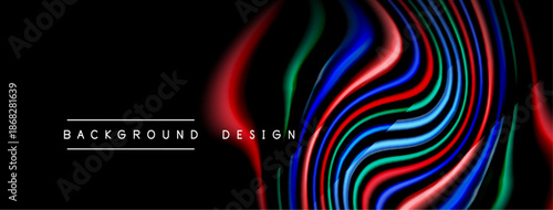 Abstract flowing lines create vibrant design. Dark background emphasizes colorful waves, modern aesthetic. Text reads background design.